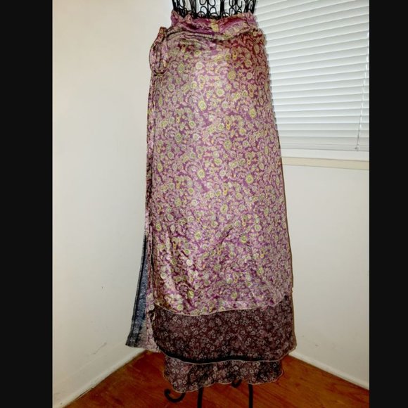 100% Silk Floral Boho Wrap-around Skirt Dress Versatile!  Floral Earthy One Size - Picture 2 of 9